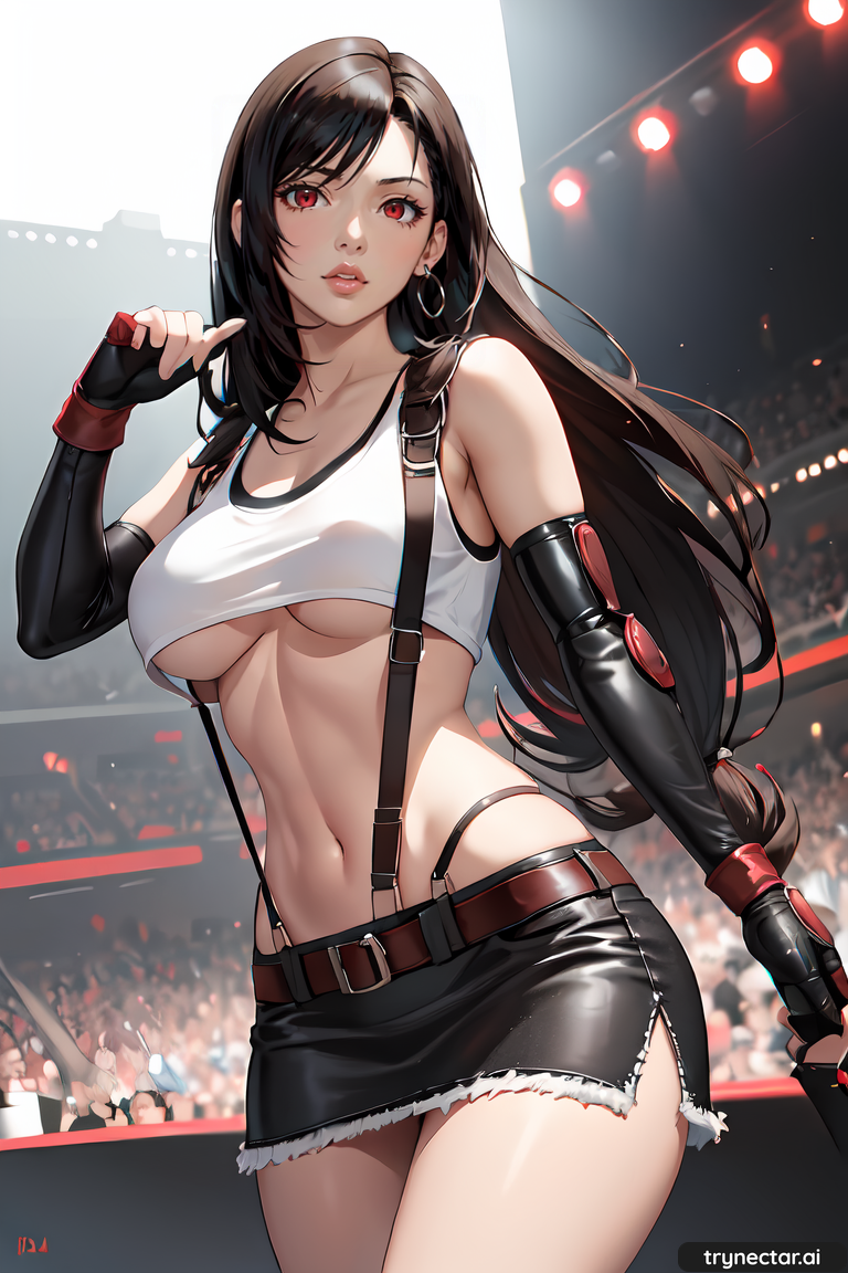 1girl ai_generated breasts crop_top female_only final_fantasy final_fantasy_vii gloves long_hair tifa_lockhart trynectar.ai under_boob