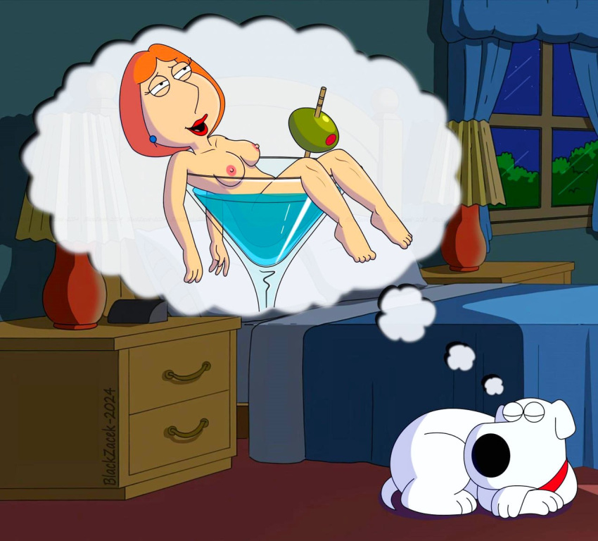 ass blackzacek breasts brian_griffin cocktail_glass dreaming erect_nipples family_guy lois_griffin nude thighs