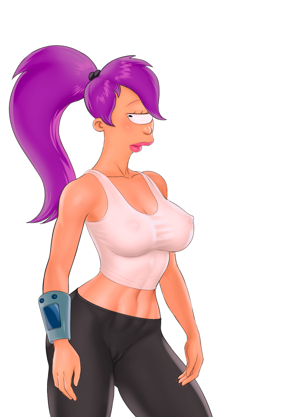 breasts crop_top erect_nipples_under_clothes futurama leggings see-through thighs turanga_leela