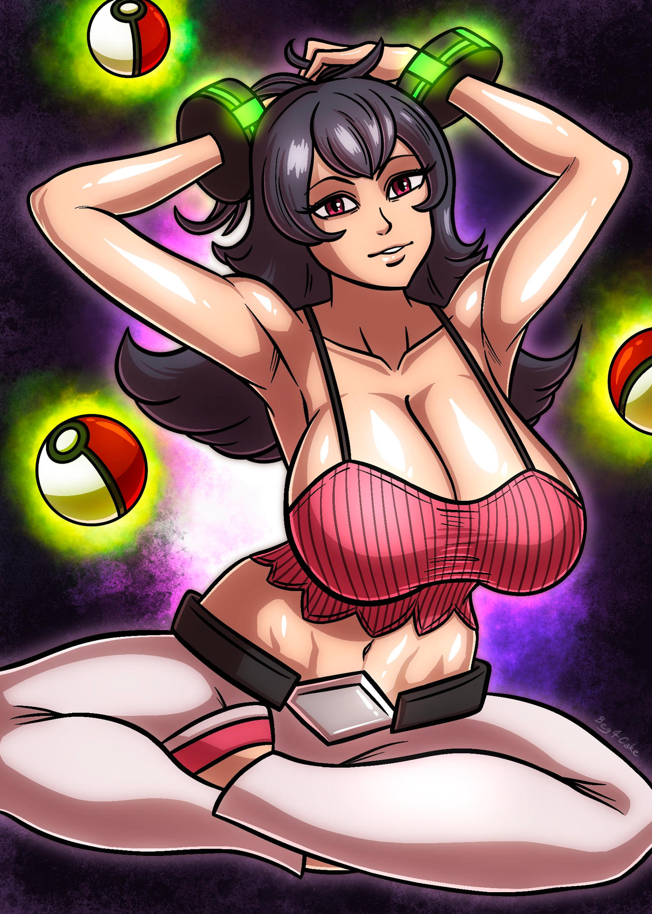 1girl 1girl 1girl alluring alternate_breast_size beg4cake big_breasts bracelets cleavage crop_top female_focus female_only female_solo game_freak light-skinned_female looking_at_viewer natsume_(pokemon) nintendo pink_crop_top pokeball pokemon pokemon_hgss pokemon_rgby sabrina sabrina_(pokemon) sabrina_(pokemon_hgss) smiling_at_viewer solo_female thick_thighs thighs voluptuous