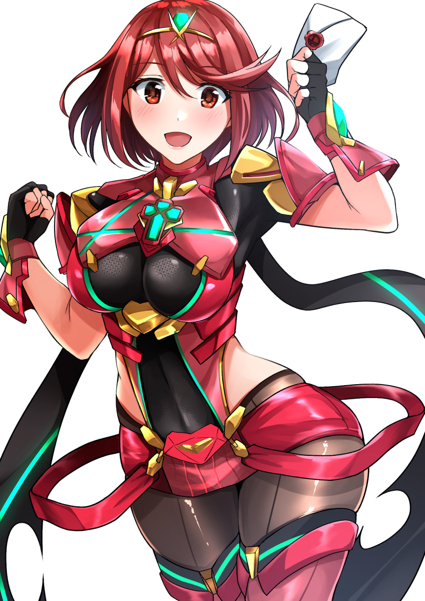 1girl 1girl akihila alluring armor backless_outfit big_breasts black_gloves bob_cut chest_jewel core_crystal_(xenoblade) drop_earrings earrings fingerless_gloves gloves high_res impossible_clothes jewelry milf nintendo pantyhose pantyhose_under_shorts pyra red_eyes red_hair red_shorts short_hair short_shorts short_sleeves shorts shoulder_armor skindentation smash_invitation stockings suspenders swept_bangs thighhighs_over_pantyhose tiara xenoblade_(series) xenoblade_chronicles_2