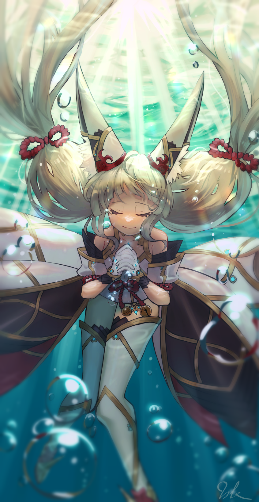 1girl alluring animal_ears artist_request cat_ears cat_girl closed_eyes high_res long_hair nia nia_(blade)_(xenoblade) nia_(xenoblade) nintendo twin_tails underwater very_long_hair xenoblade_(series) xenoblade_chronicles_2