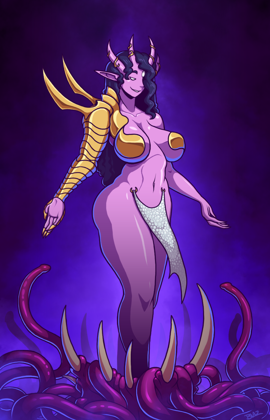 big_ass big_breasts blazbaros chubby daemon demon demon_girl long_hair piercing purple_skin semi_nude slaanesh tentacle tentacle warhammer_(franchise) warhammer_40k warhammer_fantasy