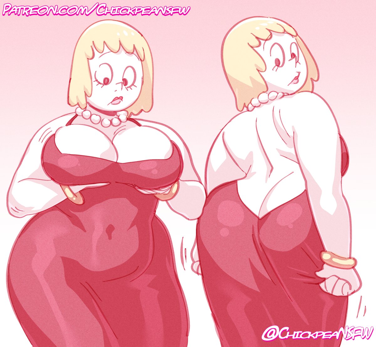 1girl 1girls 2024 ass ass backless_outfit bbw bbw_mom big_ass big_ass big_breasts blonde_hair bracelet cartoon_network chickpea clarence dress female_only gradient_background huge_ass huge_ass lipstick looking_down looking_over_shoulder mary_wendell milf necklace pink_background sfw short_hair simple_background