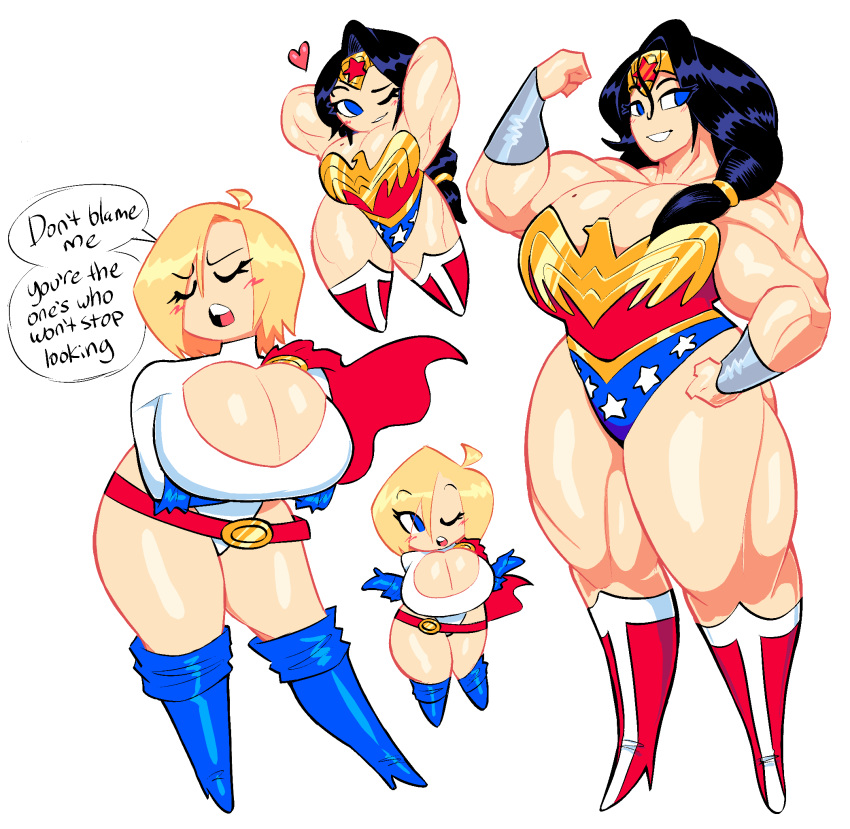 2_girls big_breasts big_breasts black_hair blonde_hair blue_eyes breasts huge_breasts mole_on_breast power_girl theguywhodrawsalot thick_thighs wonder_woman