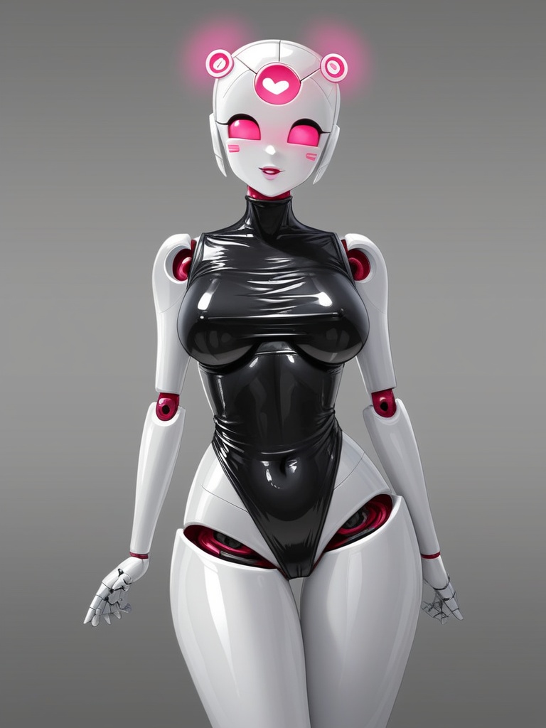 ai_generated bodysuit breasts joints looking_at_viewer mecha mechanical mechanophilia pink_eyes robot robot_girl robot_joints