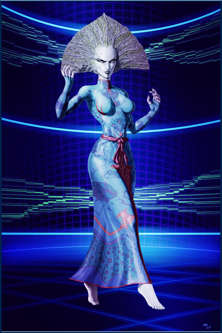 artificial_intelligence artist_request azakachi-rd-17 breasts circuitboard long_dress long_sleeves no_shoes request shodan system_shock turtleneck wire_hair