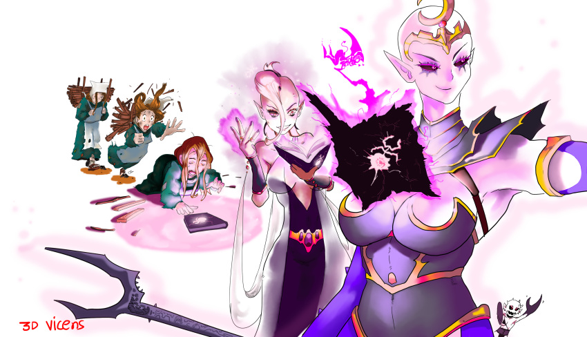 bald_woman black_sclera breasts jorge_vic&amp;eacute;ns_(artist) mage magic_user pink_eyes priest priestess shoulder_pads slaanesh_(cult) tiara transformation warhammer_(franchise) warhammer_40k