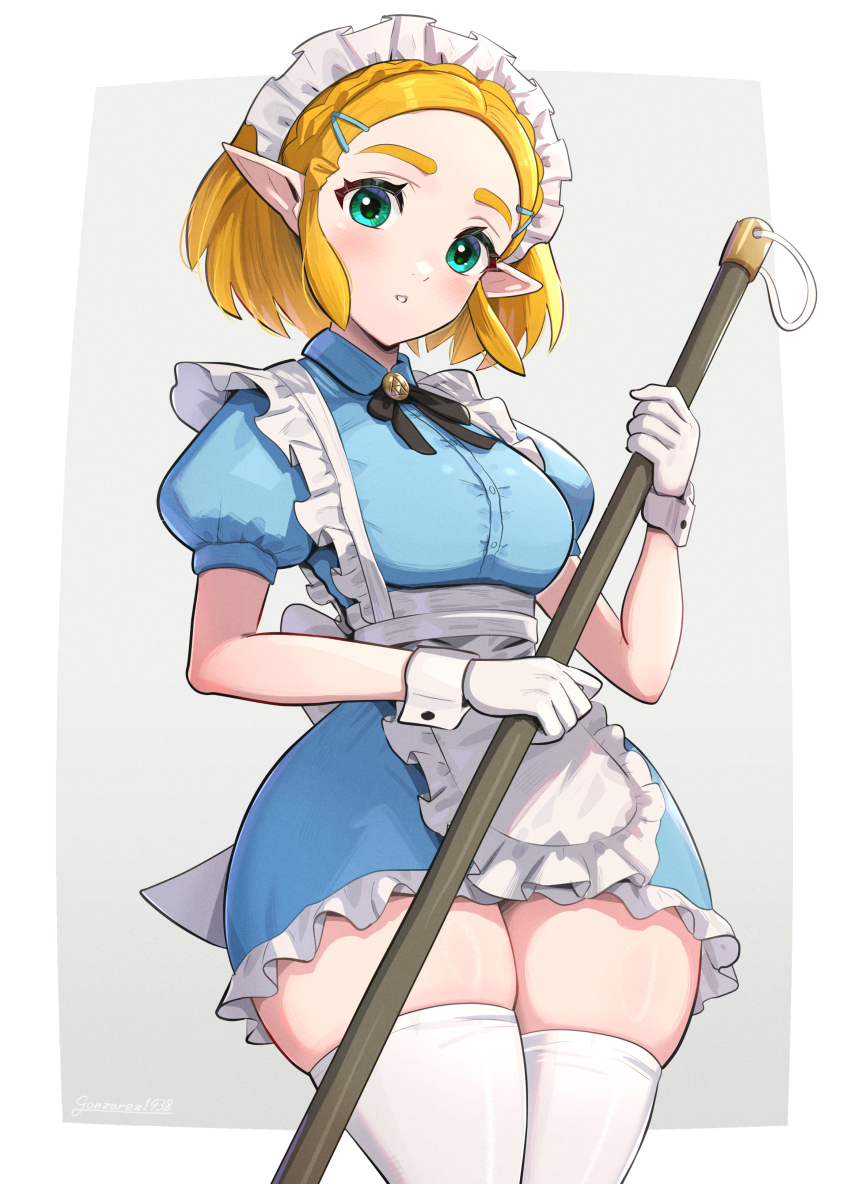 1girl 1girl absurd_res alluring alternate_costume blonde_hair blue_eyes enmaided gonzarez high_res maid nintendo princess_zelda skindentation the_legend_of_zelda the_legend_of_zelda:_tears_of_the_kingdom wide_hips