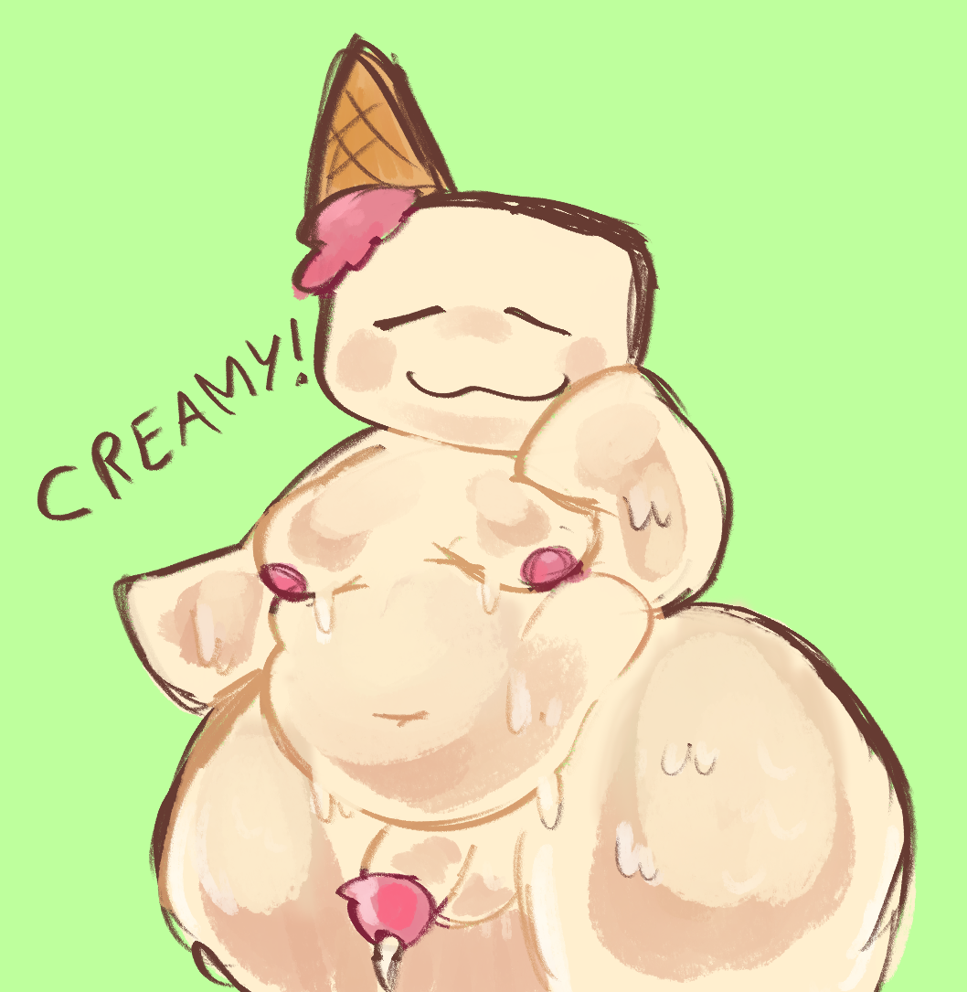 1girl :3 =_= anthro anthro_focus anthro_only ass_visible_through_thighs balls belly bhm blush chubby closed_eyes cream_body cream_skin crem_(regretevator) dumptruck_ass fat_thighs futa_only futanari grossthing_(artist) ice_cream ice_cream_cone ice_cream_creature large_thighs leaking_cum messy_linework moobs navel nipples nude nude overweight overweight_male penis pink_nipples plump regretevator regretevator_futa roblox roblox_game solo_focus text thick_thighs thighs thighs_bigger_than_head