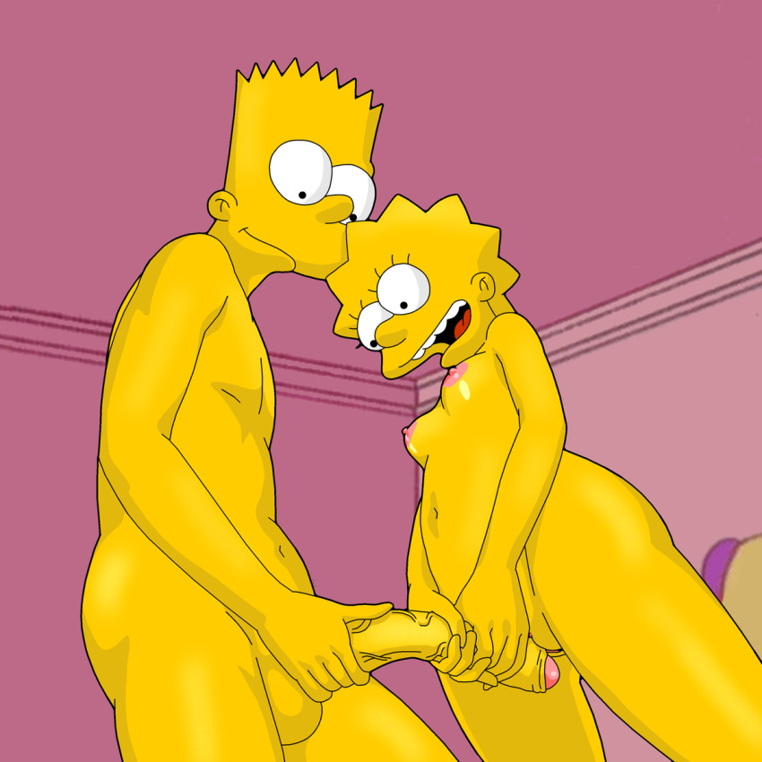 bart_simpson brother_and_sister evilweazel_(artist) holding_penis incest lisa_simpson massive_penis pussy small_breasts the_simpsons