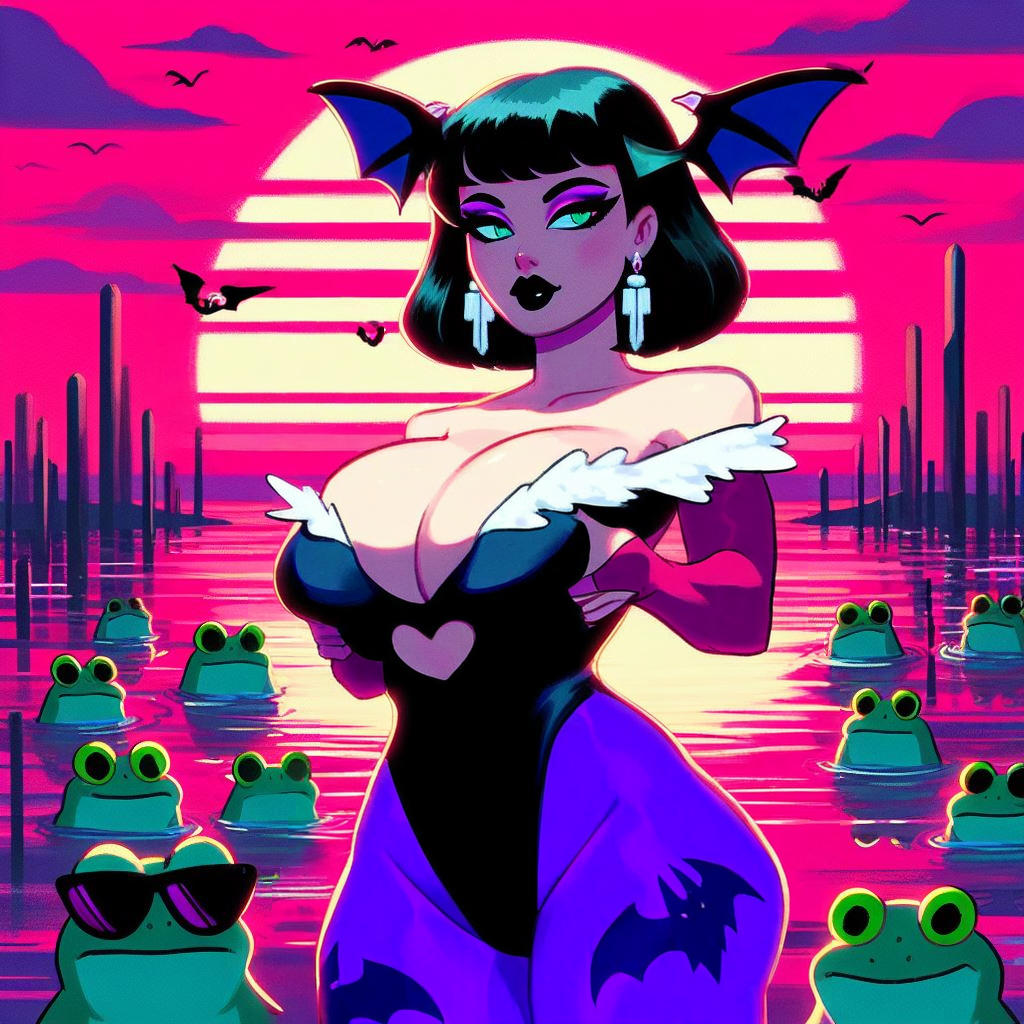 ai_generated bat_wings big_breasts black_hair black_lipstick bodysuit darkstalkers earrings grabbing_own_breast green_eyes head_wings headwings legwear makeup morrigan_aensland morrigan_aensland_(cosplay) short_hair stockings sunset vampire_savior