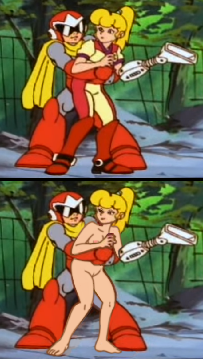 blonde blonde_female blonde_hair breasts character_request copyright_request edit edited long_boots megaman_(1994_tv_series) megaman_(series) nipples nude nude_edit nude_female ponytail proto_man roll_(megaman_1994_tv_series) smile