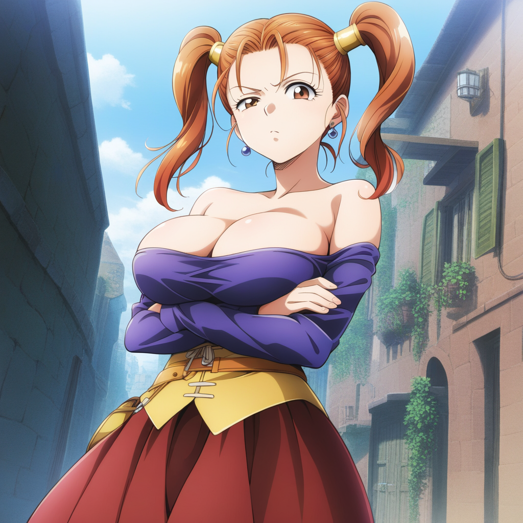 1girl 1girl ai_generated big_breasts breasts brown_eyes cleavage clothed_female coffee_ai dragon_quest dragon_quest_viii female_focus high_res jessica_albert long_hair patreon patreon_paid patreon_reward red_hair solo_female stable_diffusion tagme teen twin_tails video_game_character video_game_franchise