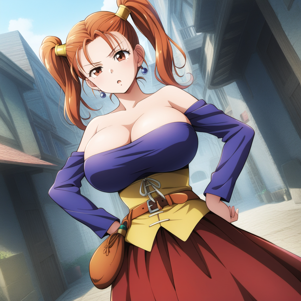 1girl 1girl ai_generated big_breasts breasts brown_eyes cleavage clothed_female coffee_ai dragon_quest dragon_quest_viii female_focus high_res jessica_albert long_hair patreon patreon_paid patreon_reward red_hair solo_female stable_diffusion tagme teen twin_tails video_game_character video_game_franchise