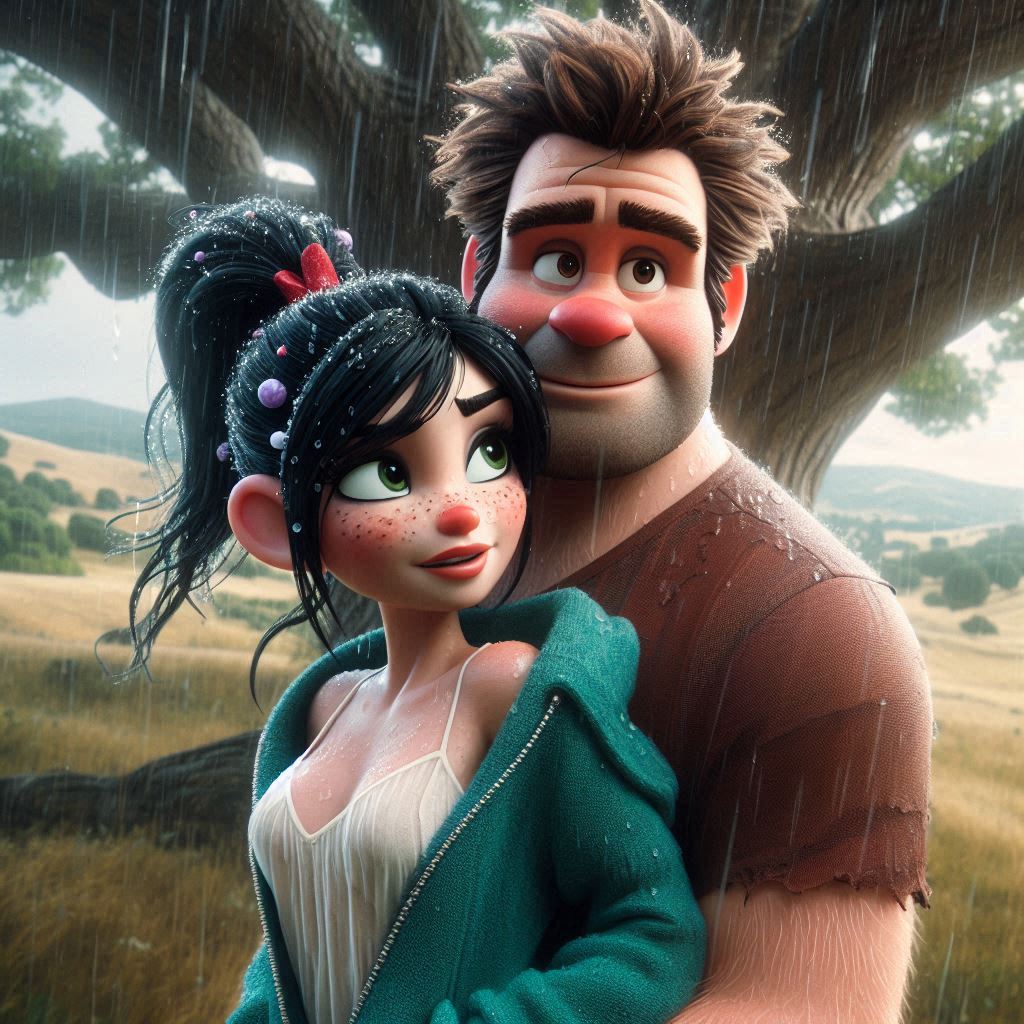 ai_generated black_hair disney freckles green_hoodie hood hoodie long_hair ponytail rain tank_top vanellope_von_schweetz wreck-it_ralph wreck-it_ralph_(character)