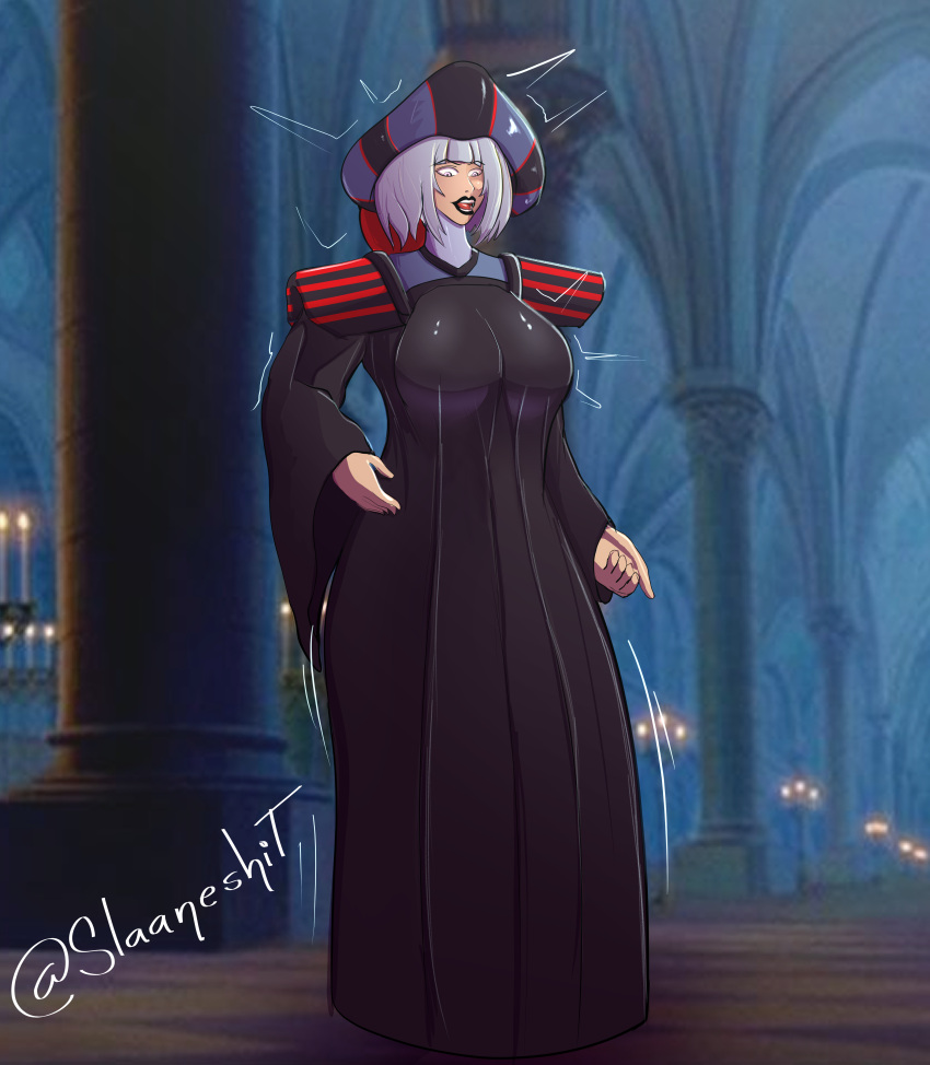 akkoo17 black_robe breast_expansion butt_expansion claude_frollo disney genderswap genderswap_(mtf) rule_63 surprised surprised_expression the_hunchback_of_notre_dame