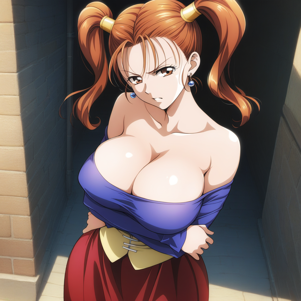 1girl ai_generated big_breasts breasts brown_eyes cleavage clothed_female coffee_ai dragon_quest dragon_quest_viii female_focus high_res jessica_albert long_hair patreon patreon_reward red_hair solo_female stable_diffusion tagme teen twin_tails video_game_character video_game_franchise