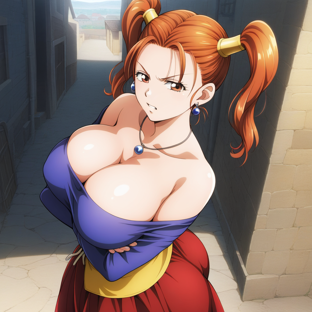 1girl ai_generated big_breasts breasts brown_eyes cleavage clothed_female coffee_ai dragon_quest dragon_quest_viii female_focus high_res jessica_albert long_hair patreon patreon_reward red_hair solo_female stable_diffusion tagme teen twin_tails video_game_character video_game_franchise