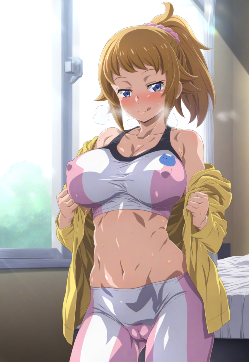 1girl ai_generated big_breasts breasts female_focus gundam gundam_build_fighters_try gym hoshino_fumina long_hair necromancer_(artist) pants patreon patreon_paid patreon_reward sports_bra stable_diffusion stable_diffusion 1girl teen