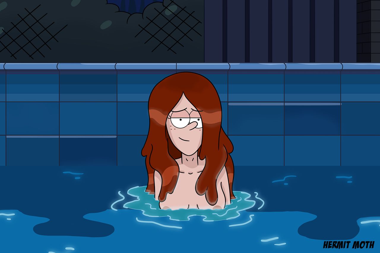 1girl closed_eyes disney disney_channel gravity_falls hermitmoth nude nude_female pool skinny_dipping sleeping water wendy_corduroy wet