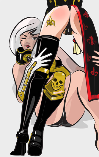 adepta_sororitas armored_boots ass grabbing_legs long_boots looking_at_viewer milk_(artist_hentai-foundry) panties semi_nude short_hair sister_of_battle thong warhammer_(franchise) warhammer_40k white_hair wink winking_at_viewer