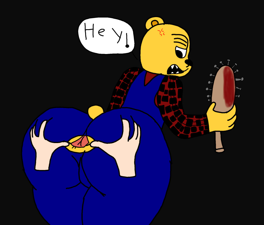 angry anus ass bear butt_grab male male_only ripped_pants winnie_the_pooh_blood_and_honey_2 yellow_body yellow_skin