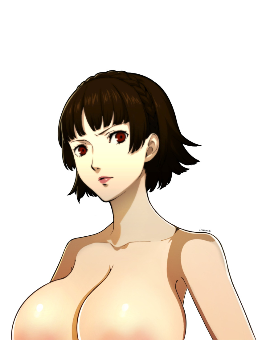 1girl 2024 2d 2d_(artwork) 2d_artwork atlus big_breasts black_hair breasts brown_hair color completely_nude completely_nude_female edit edited edited_image edited_official_artwork eyelashes eyeliner female_only gigantic_breasts huge_breasts karfound light-skinned_female light_skin lip lipstick looking_at_viewer make_up makeup makoto_niijima massive_breasts nude nude_female nude_female_nude_female pale-skinned_female pale_skin persona persona_5 persona_5_royal portrait red_eyes red_lips red_lipstick shiny_breasts shiny_hair shiny_skin short_hair solo_female