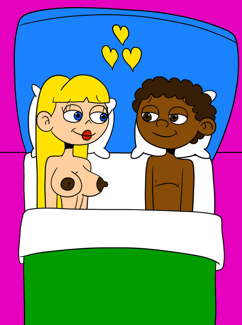 1boy 1girl 2024 aged_up annie_(little_einsteins) bed blonde_hair breasts brown_hair dark-skinned_male disney disney_channel grown_up hearts light-skinned_female lipstick little_einsteins male/female matiriani28 nipples quincy_(little_einsteins) sexy tagme