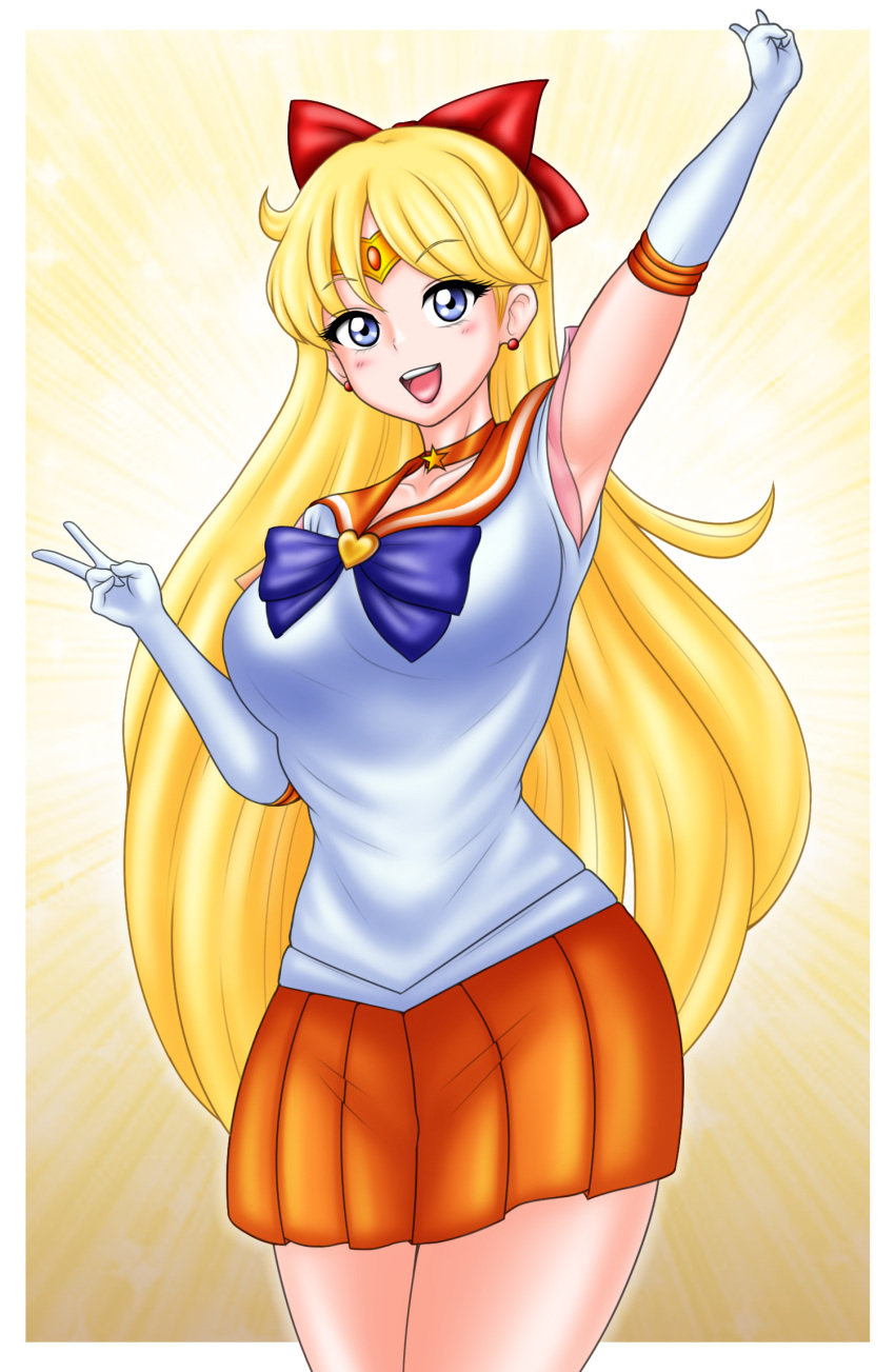 1girl aino_minako alluring big_breasts bishoujo_senshi_sailor_moon blonde_hair blue_eyes cleavage minako_aino pin_up sailor_venus school_uniform shirt skirt treezero