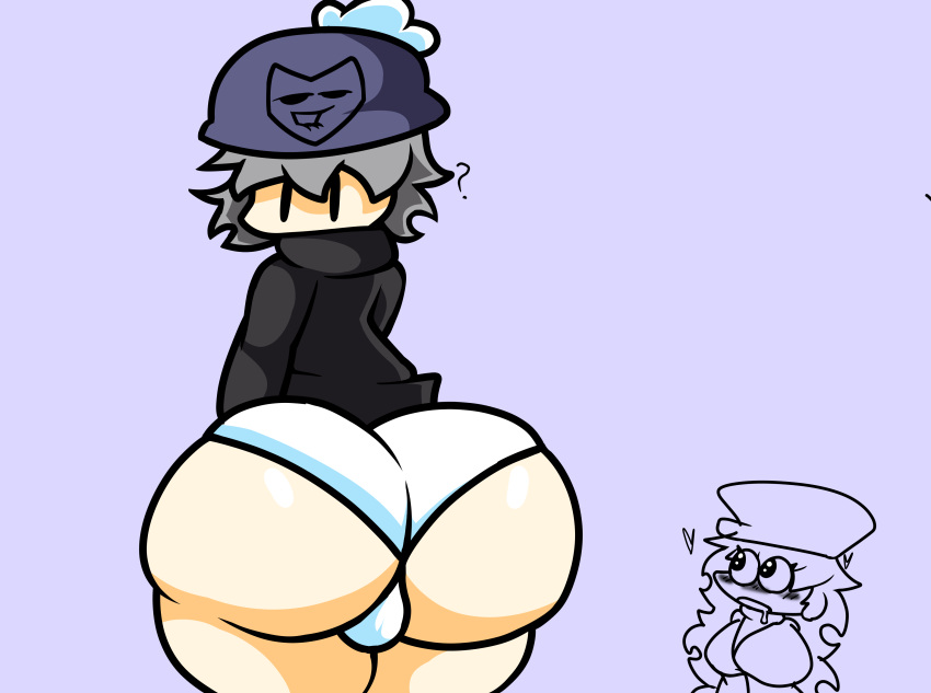 1boy 1femboy 1girl ? big_ass big_ass_(male) big_thighs blox(femboy) blox1010(oc) breasts femboy grey_clothing grey_hair heart jp20414(artist) mr.jeffrey mrs.jeniffer thick thick_thighs