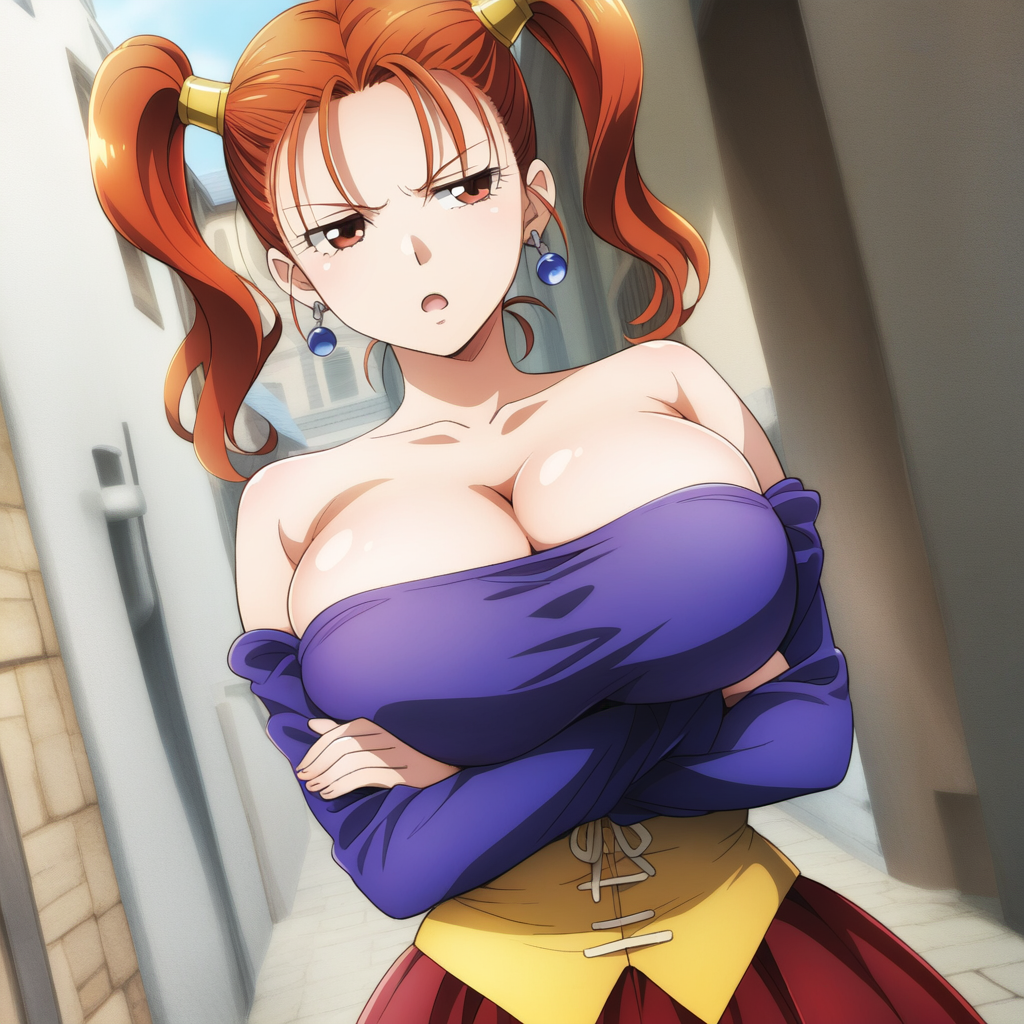 1girl 1girl ai_generated big_breasts breasts brown_eyes cleavage clothed_female coffee_ai dragon_quest dragon_quest_viii female_focus high_res jessica_albert long_hair patreon patreon_paid patreon_reward red_hair solo_female stable_diffusion tagme teen twin_tails video_game_character video_game_franchise