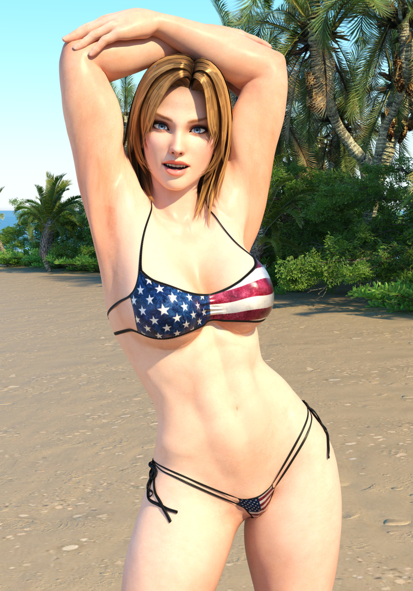 1girl 3d abs alluring arms_up athletic athletic_female beach biceps big_breasts bikini blonde_hair blue_eyes breasts dead_or_alive dead_or_alive_2 dead_or_alive_3 dead_or_alive_4 dead_or_alive_5 dead_or_alive_6 dead_or_alive_xtreme dead_or_alive_xtreme_2 dead_or_alive_xtreme_3 dead_or_alive_xtreme_3_fortune dead_or_alive_xtreme_beach_volleyball dead_or_alive_xtreme_venus_vacation female_abs female_focus female_only fit_female hands_on_head hourglass_figure long_hair navel outside pin_up standing tecmo tina_armstrong v1rwr wide_hips