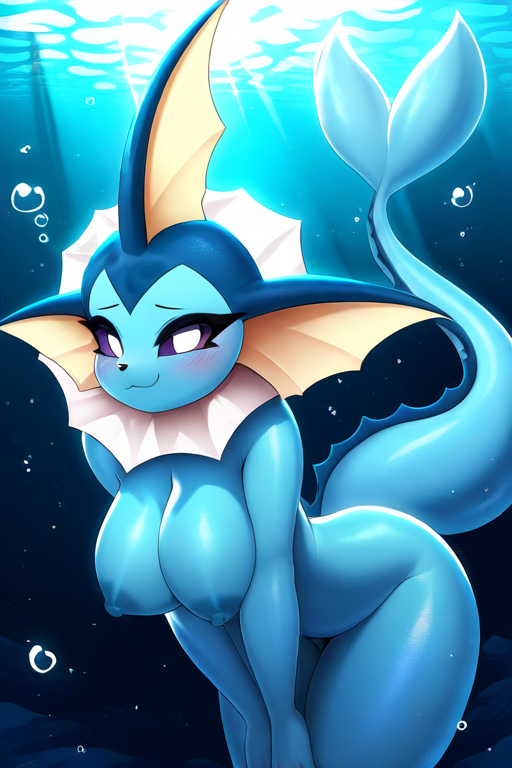 1girl ai_generated anthro breasts female huge_breasts nintendo novelai nude ocean pok&eacute;mon_(species) pokemon sea solo underwater vaporeon water