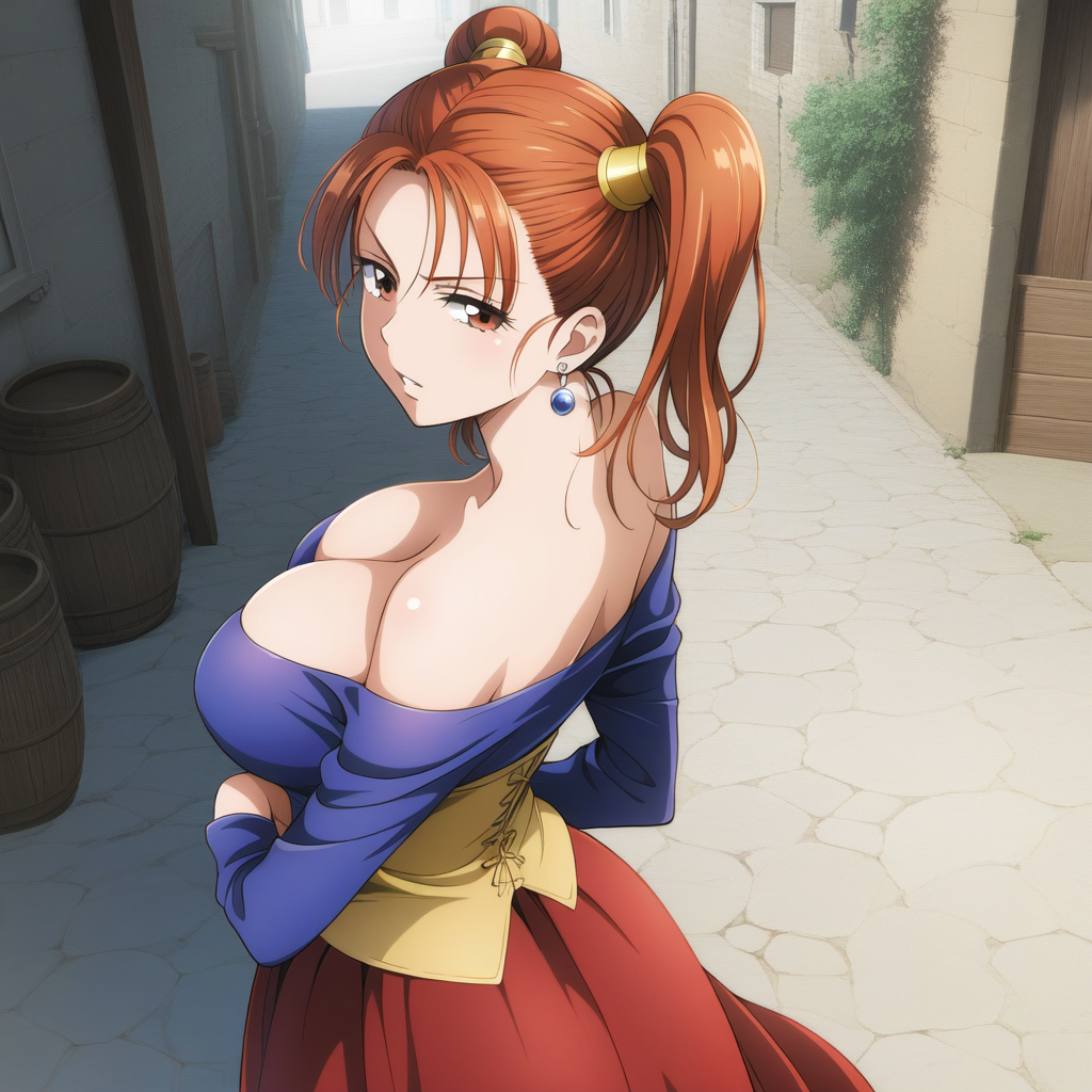 1girl ai_generated big_breasts breasts brown_eyes cleavage clothed_female coffee_ai dragon_quest dragon_quest_viii female_focus high_res jessica_albert long_hair patreon patreon_reward red_hair solo_female stable_diffusion tagme teen twin_tails video_game_character video_game_franchise