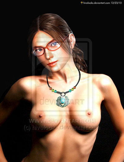 1girl 3d abs bandai_namco braided_twintails breasts brown_hair erect_nipples female_only glasses hivelooks human julia_chang namco namco_bandai nipples red_glasses tekken tekken_3 tekken_4 tekken_5_dark_resurrection topless upper_body watermark