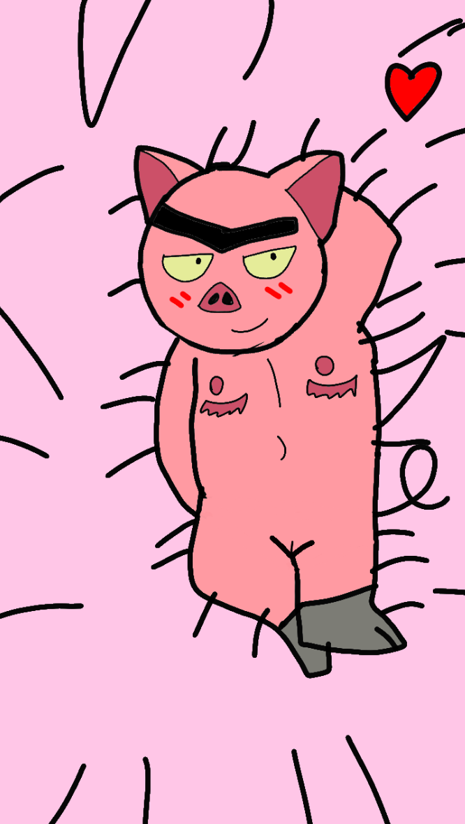 1boy 1cuntboy abbygale_purple_eevee_kit anthro bed blanket body_pillow comedy_central cuntboy drawn_together furry furry_male hi_res hot intersex looking_at_viewer male pig pillow pink_background pink_body pussy scars_on_chest sexy sheets spanky_ham sus tagme transgender transgender_male transmasc uwu yellow_sclera