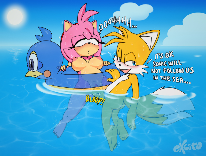 1boy 1girl 2024 amy_rose anthro big_penis breasts canid canine cheating_girlfriend clitoris cuckold erection eulipotyphlan excito female flicky floatie fox genitals hedgehog high_res humanoid_genitalia humanoid_penis infidelity inflatable looking_pleasured male male/female mammal miles_"tails"_prower nude onomatopoeia partially_submerged partially_submerged_sex penis public public_sex pussy sea sega sex small_but_hung sonic_the_hedgehog_(series) sound_effects text vaginal vein veiny_penis water