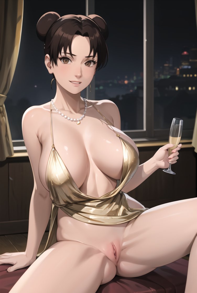 ai_generated big_breasts brown_eyes brown_hair dress naruto naruto_shippuden no_panties pussy tagme tenten