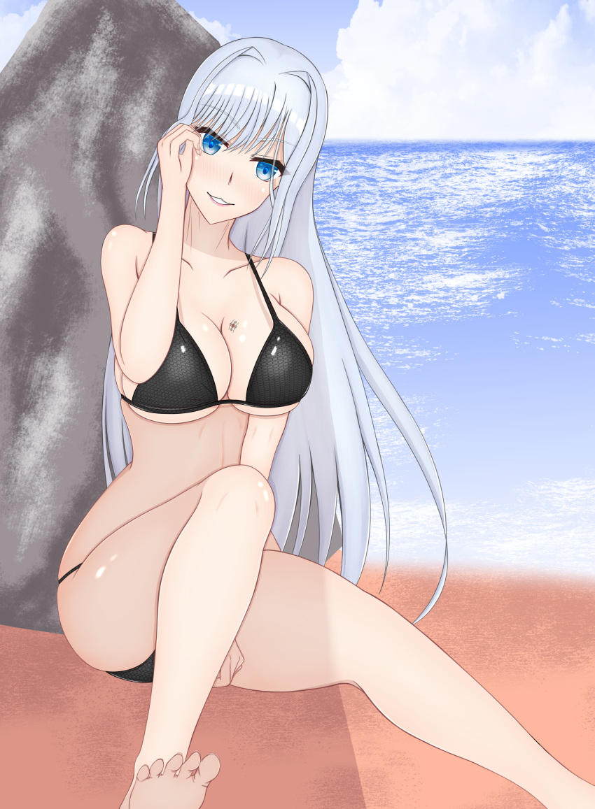 1girl absurd_res alluring ass beach big_breasts bikini blue_eyes ethel_(xenoblade) high_res nintendo ocean pigroom_ton4 swimsuit white_hair xenoblade_(series) xenoblade_chronicles_3