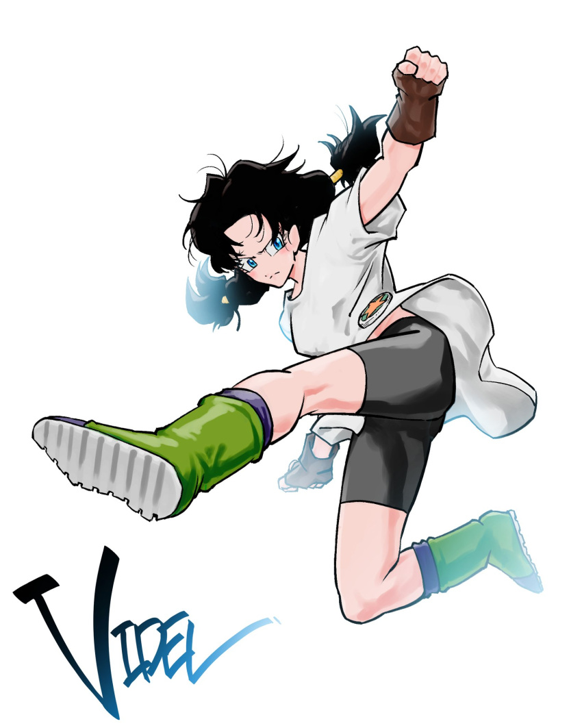 1girl ass black_hair black_shorts character_name dragon_ball dragon_ball_z female_only full_body shorts simple_background videl white_background