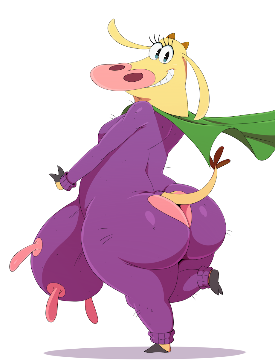 1girl animal_ears animal_tail anthro big_breasts blue_eyes bovine cartoon_network chubby cow cow_(cow_and_chicken) cow_and_chicken eyelashes furry hooves horns huge_ass presenting smile sssonic2 udders voluptuous wide_hips