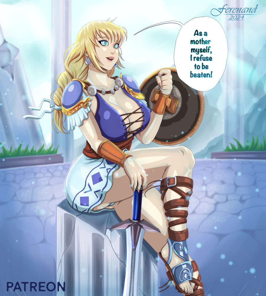 1girl 1girl alluring big_breasts blonde_hair cleavage clothed ferenand milf project_soul rururere silf soul_calibur soul_calibur_ii soul_calibur_iii soul_calibur_vi