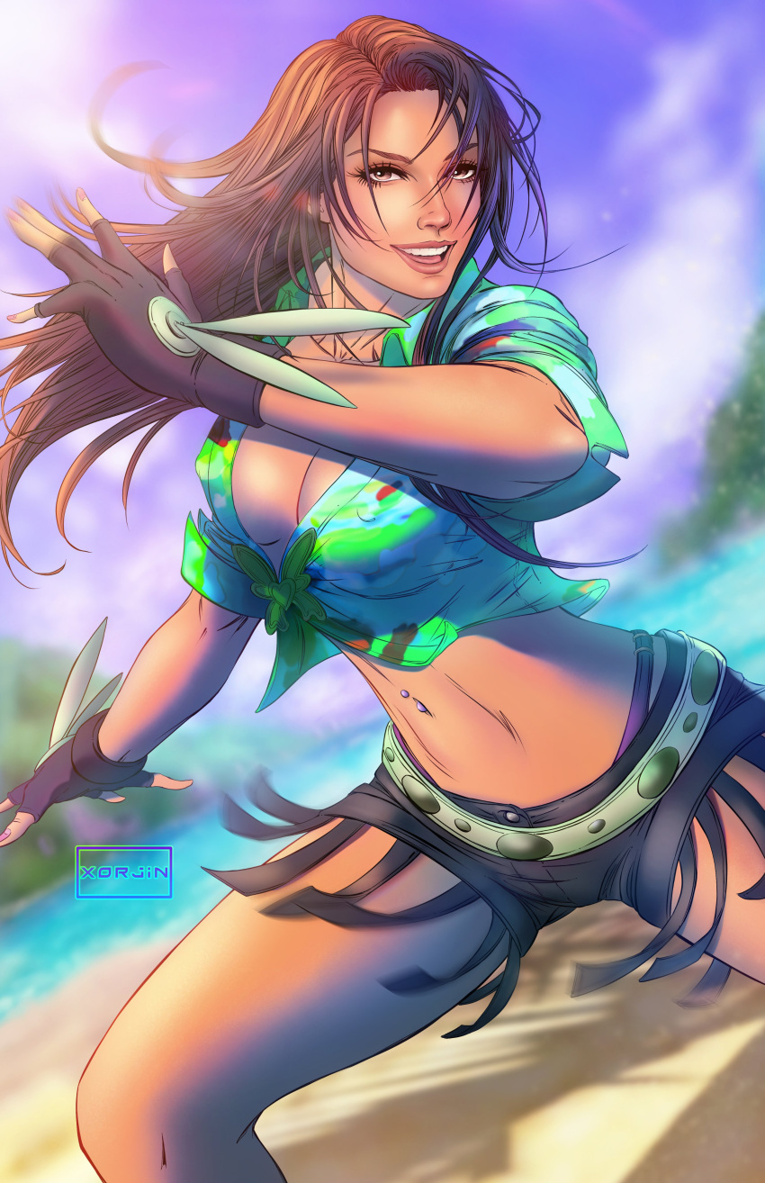 1girl 1girl 1girl bandai_namco beach big_breasts brazilian brazilian_female breasts christie_monteiro cleavage female_focus female_human female_only female_solo namco namco_bandai outside solo_female solo_focus standing tekken tekken_5 twitter xorjin xorjinart