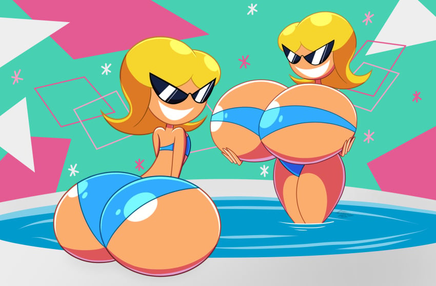 2023 2_girls alternate_breast_size altzegoz_(artist) ass ass_bigger_than_head ass_expansion ass_focus ass_inflation big_ass big_ass big_breasts blonde_hair breast_expansion breast_inflation breasts breasts_bigger_than_head bubble_ass butt_expansion butt_inflation grin huge_ass huge_ass huge_breasts knick_knack looking_at_viewer smile smiling_at_viewer sunglasses sunny_miami swimsuit