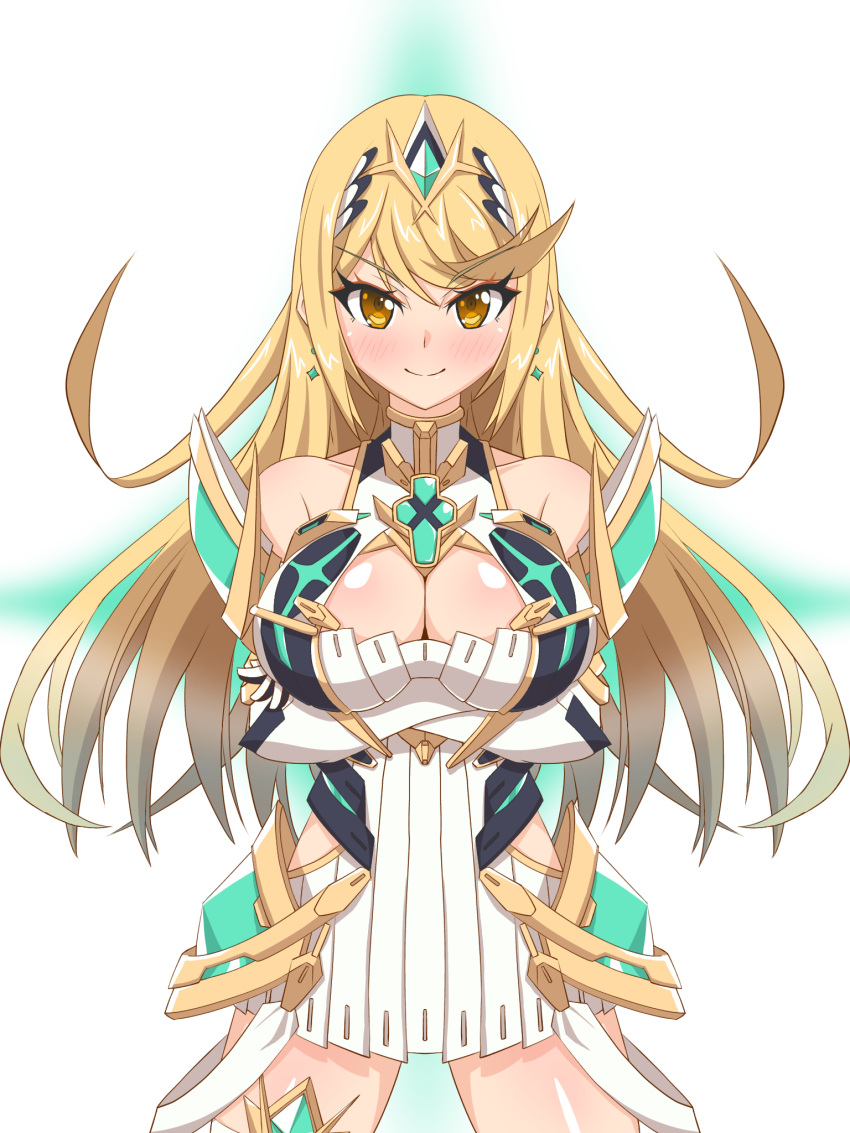 1girl alluring big_breasts cleavage clothed core_crystal flag_(artist) mythra nintendo xenoblade_(series) xenoblade_chronicles_2