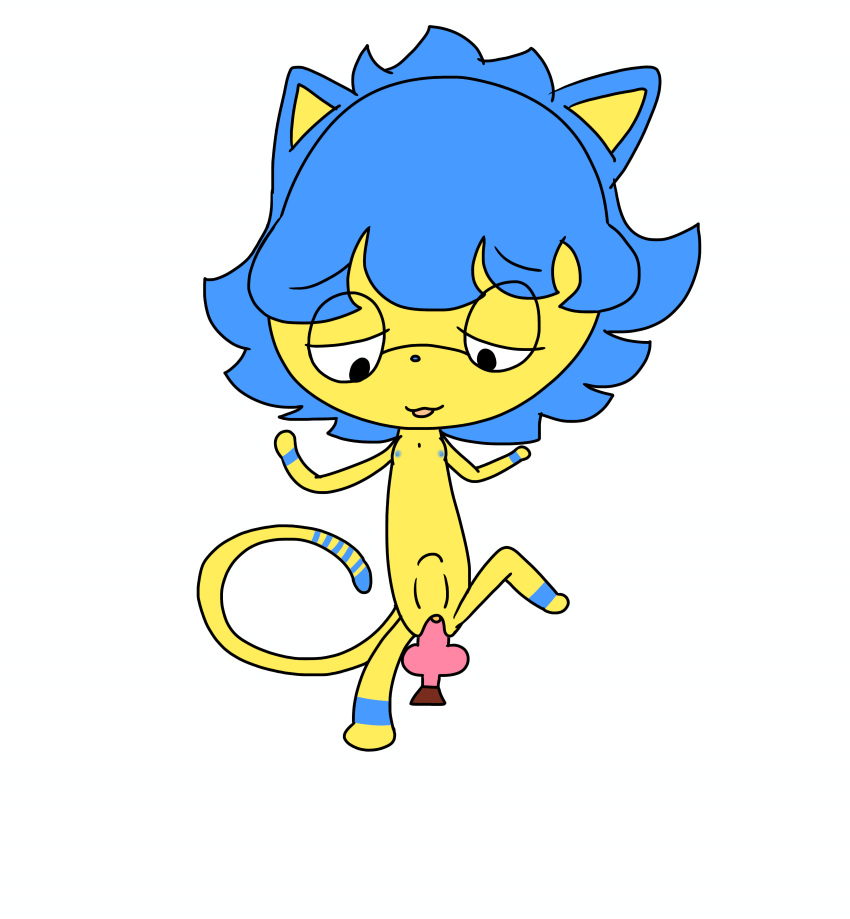 1girl ankha_(animal_crossing) anthro blue_hair blue_nipples canine_dildo colored_nipples cosplay dave_and_bambi_mod dildo dildo_in_pussy female_only furry junior_(vs_kirby_dave) kemono kirby_dave_(fnf_mod) nipples shiko953 small_breasts uncensored yellow_fur young young_anthro