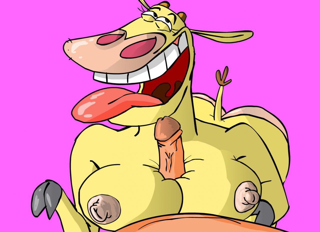 1girl big_breasts bovine breasts cartoon_network cock_worship cow cow_(cow_and_chicken) cow_and_chicken cum cum_in_mouth cum_on_breasts cum_on_face eevo fellatio hooves horn human interspecies lactation licking male messy milk nipples open_mouth oral orgasm paizuri penis pink_background straight tongue tongue_out