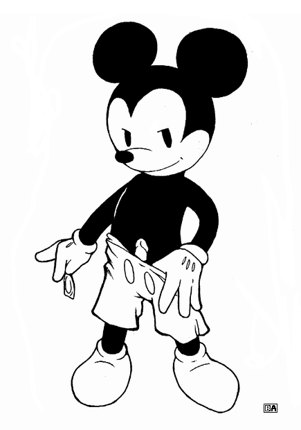 1girl anthro battle_angel clothes condom disney erection front_view fur furry male male_only mickey_mouse monochrome mouse penis rodent shorts standing topless walt_disney white_background