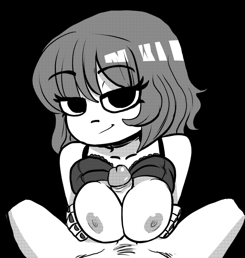 18waire 1boy 1girl 1girls big_breasts big_breasts black_and_white black_background bra breast_grab breasts erection eyelashes high_res human inkershike looking_at_viewer male male_pov monochrome nail_polish nipples painted_nails paizuri partial_male penis pov ramona_flowers scott_pilgrim simple_background smile straight tagme